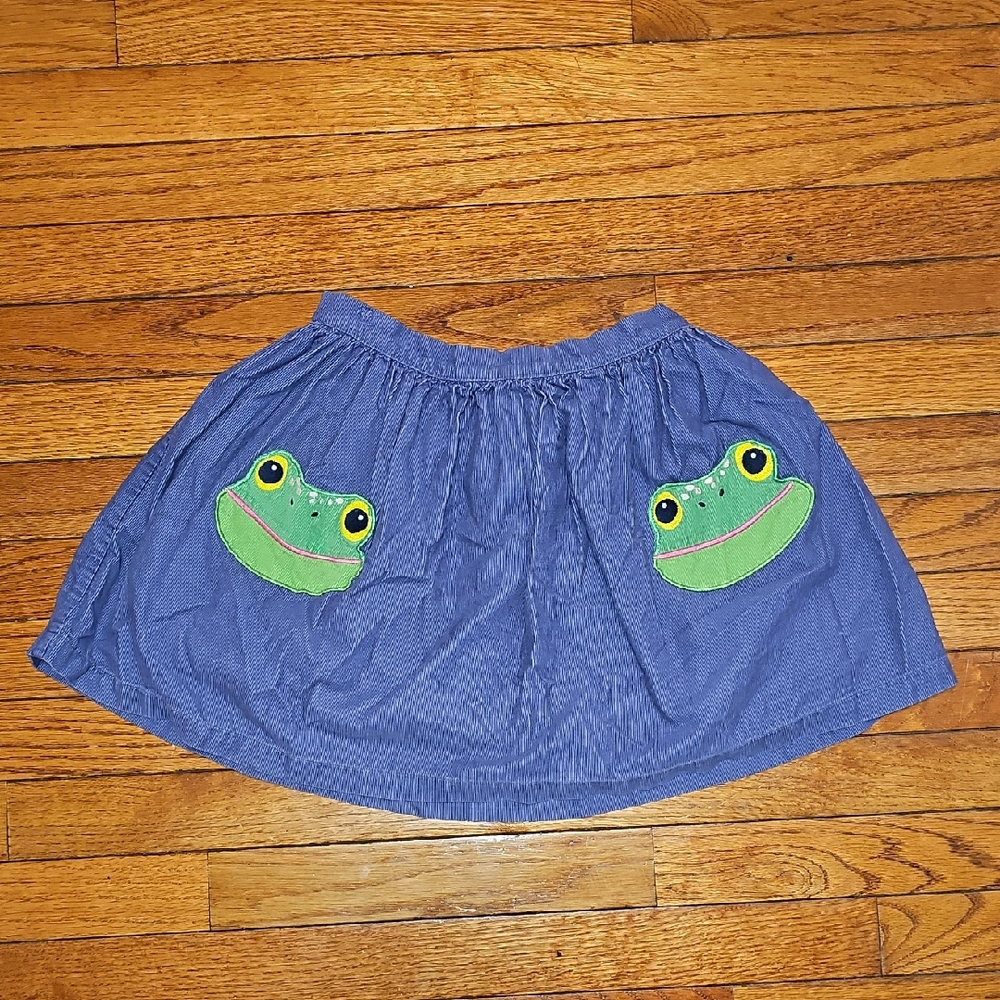 Mini Boden Blue Skirt With Frog Pockets Size 9/10 100% Cotton